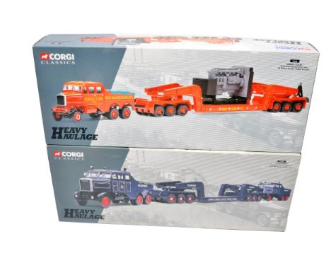A duo of 2 Corgi Classics Heavy Haulage die-cast model sets, featuring Siddle C. Cook with Scammell Contractor and 24-Wheel G