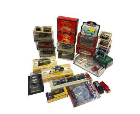 A group of die-cast models by Matchbox, Corgi, Oxford Diecast, and others. Includes items from the Models of Yesteryear serie