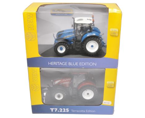 Universal Hobbies 1/32 farm model duo comprising New Holland Heritage Blue Edition Tractor (excellent in box) plus T7.225 Ter