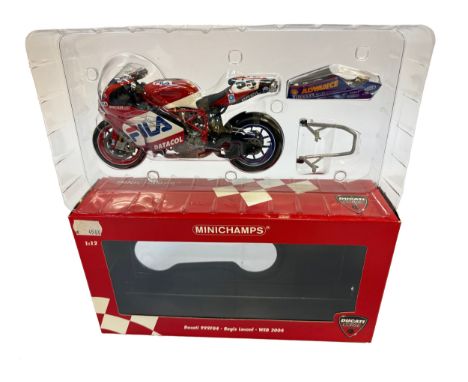 A Minichamps 1:12 scale die-cast model of the Ducati 999F04 as raced by Regis Laconi in the 2004 World Superbike Championship
