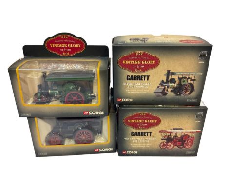 A group of 4 Corgi Vintage Glory of Steam 1:50 scale die-cast models. Models include Garrett 10 Ton Road Roller ‘The Baroness