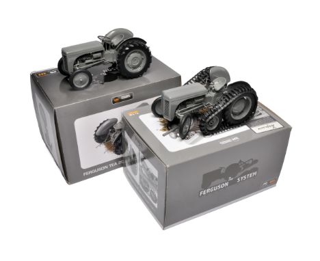 Universal Hobbies 1/16 farm model duo comprising Ferguson Tractor duo. Both with display wear. Sold with minor faults! With b