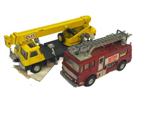 A duo of playworn Dinky diecast commercial issues including Coles Crane and Fire Engine.
