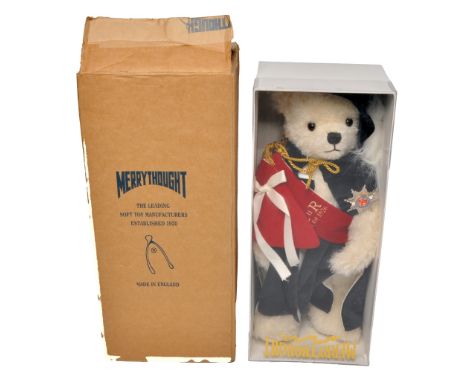 Merrythought Queen's 80th Birthday Bear. A Limited Edition 47/200 standing bear dressed with ceremonial garter robe and speci