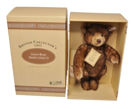 Steiff British Collector's 1995 Brown Tipped 35 Teddy Bear - limited edition 1845/3000 pieces. Finest brown tipped long pile 