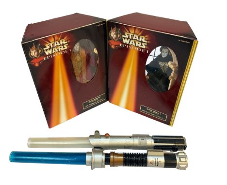 A group of Star Wars Episode I collectibles including two 1999 Portrait Edition Queen Amidala dolls, both boxed, and two ligh