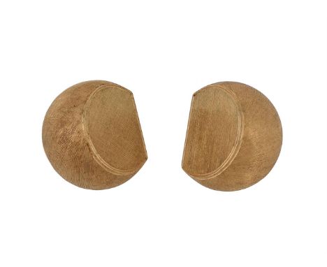 A pair of Italian gold coloured ear clips, with textured crescent domed panels, the clips stamped 750 with Italian control ma