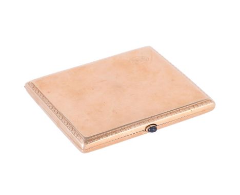 An early 20th century continental gold cigarette case, the polished case with floral border, the inside dated 4 August 1918 w