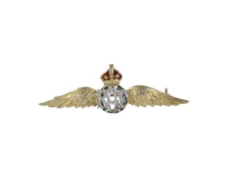A mid 20th century RAF diamond brooch, the central applied panel set with rose cut diamonds, above a green enamelled wreath a