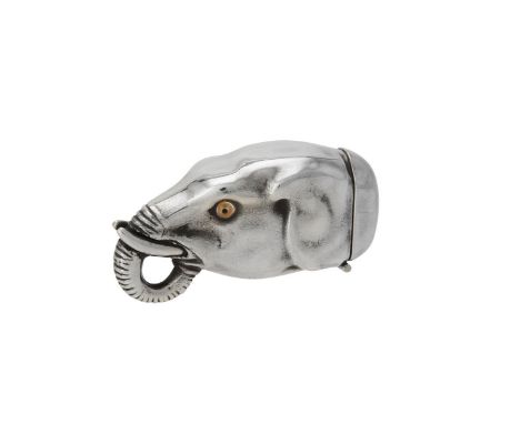 A silver elephant vesta case by David A. Bowles, London 2003, with a glass eye, 5.5cm (2 1/4in) long, 49g (1.6 oz)