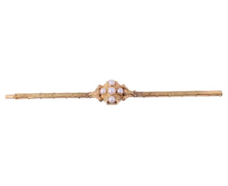 A mid Victorian and later half cultured pearl bracelet, the central panel set with half cultured pearls, with textured lion p