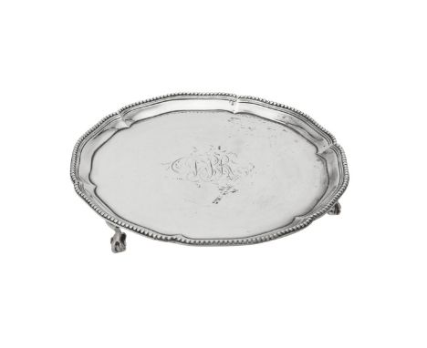 A George III silver shaped circular waiter by Thomas Pratt & Arthur Humphries, London 1782, with a beaded border, engraved wi
