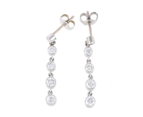 A pair of diamond drop earrings, the graduated brilliant cut diamonds in collet settings, approximately 0.98 carats total, Lo