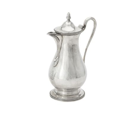 A George III silver pear shaped jug by Daniel Smith & Robert Sharp, London 1784, with a bell shaped finial to the domed cover