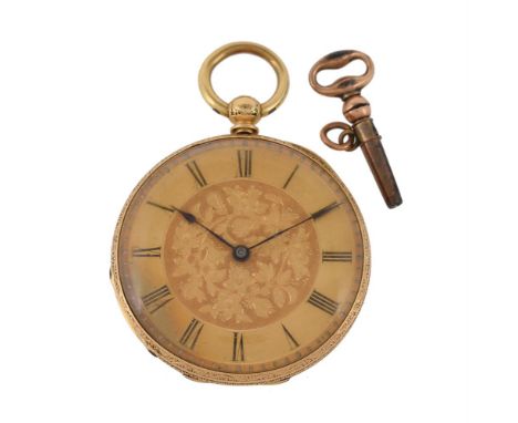Unsigned,Gold coloured open face pocket watch, no. 38943Movement: Three armed domed balance, flat balance spring, cylinder es
