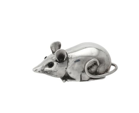 A silver mouse vesta case by David A. Bowles, London 2004, with glass eyes, 6cm (2 1/4in) long, 40g (1.3 oz)