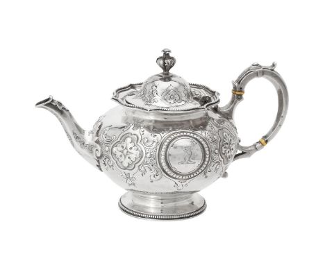 Y A Victorian silver circular tea pot, maker's marks for Edward & John Barnard and George Richards Elkington, London 1858, wi