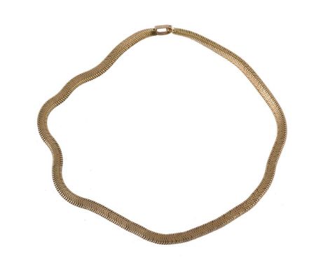 A 1960s flattened chevron link necklace, the polished squared links to a clip clasp stamped JG & S 18ct, 38.5cm long, 62.6g C