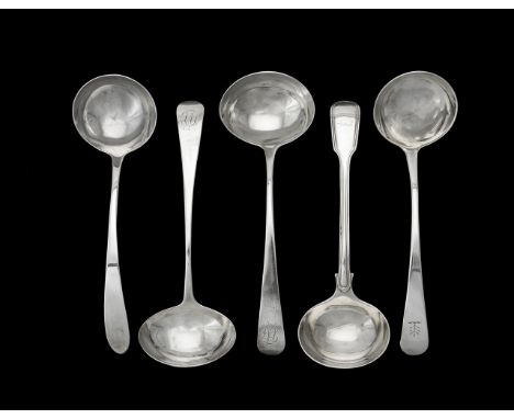 A set of three George III silver Old English pattern sauce ladles by George Smith (III) & William Fearn, London 1794 (2) and 
