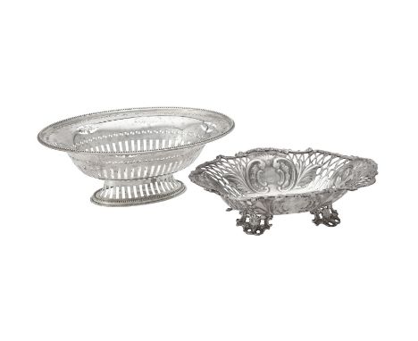 A Victorian silver shaped oval dish by William Hutton & Sons, London 1893, with a foliate scroll border, pierced lattice deco