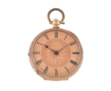 Unsigned,Gold coloured open face pocket watch, no. 13408 Movement: Three quarter plate, three armed domed balance, flat balan