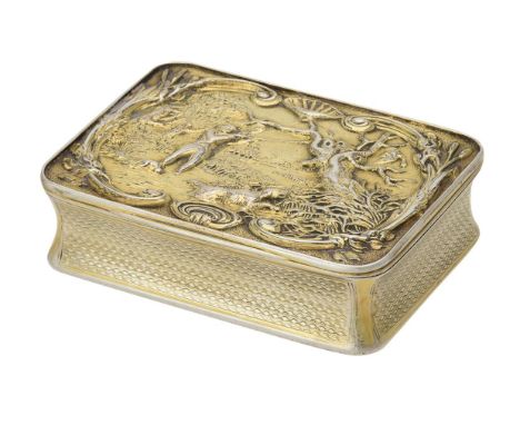 [Sporting interest] A George III silver gilt snuff box by John Linnit & William Atkinson, London 1812, the cover chased with 