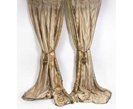 TWO PAIRS AND A SINGLE GOLD SILK LINED AND INTERLINED CURTAINS WITH CLASSICAL ACANTHUS DECORATION (14)Modern
The first pair w