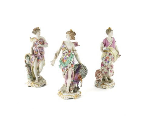 THREE SAMSON PORCELAIN FIGURES FROM A SET OF THE ELEMENTS (3)Late 19th century Each modelled as a standing maiden, Water as V