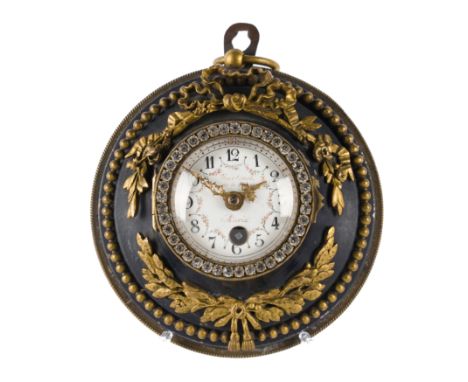 FRENCH LOUIS XVI STYLE GILT-METAL AND JAPANNED SEDAN CLOCKThe enamel dial inscribed 'Hartinol de la Mariner Aaria', mounted w