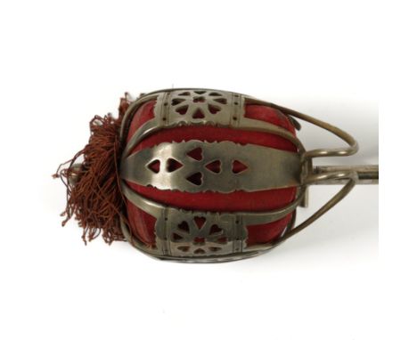 A SCOTTISH BASKET HILT OFFICER'S SWORD AND SCABBARDWith thistle etched blade with six point star stamped 'PROVED', fish skin 