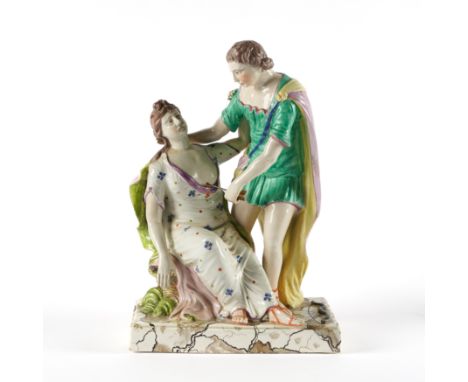 A RARE LAKIN & POOLE PEARLWARE GROUP OF CEPHALUS & PROCRISCirca 1795 The young male Cephalus standing over the seated maiden 