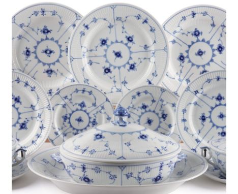 A ROYAL COPENHAGEN `FLUTED BLUE PLAIN' PATTERN PART DINNER SERVICE ( 81)1960's Comprising; three oval vegetable tureens and c