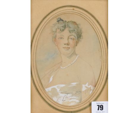 ATTRIBUTED TO CHARLES CHAPLIN (FRENCH, 1825-1891)Portrait of a lady with pearls and white dress signed and dated 'Ch. Chaplin