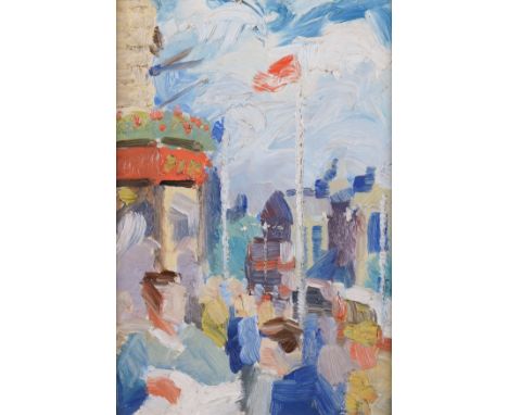 NIGEL MCISAAC (BRITISH, 1911-1995) (2)Princes Street, Edinburgh with inscribed label (to backboard) oil on board 22.5 x 15cm 
