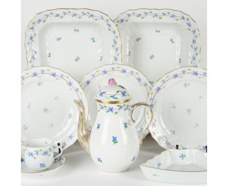 A GROUP OF HEREND `BLUE GARLAND' PATTERN PORCELAINS20th century Comprising; a coffee pot and cover, 22cm high; four coffee cu