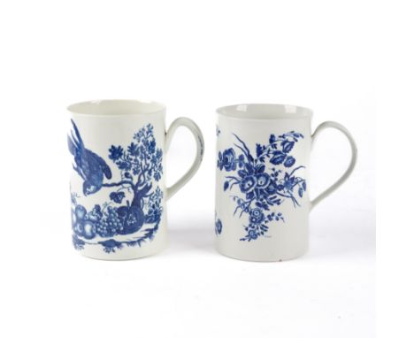 TWO WORCESTER BLUE AND WHITE CYLINDRICAL MUGS (2)Circa 1770-80 One printed with `The Parrot Pecking Fruit ( Second Version)' 