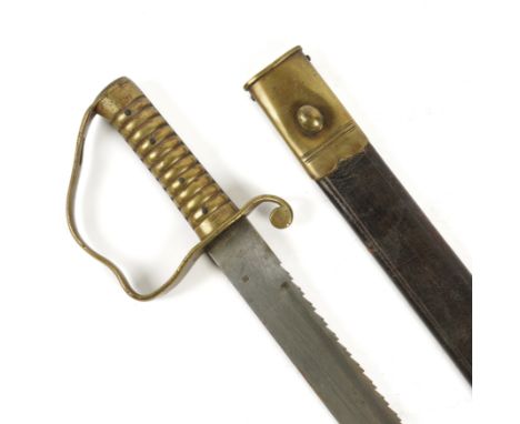 A BRITISH SAWBACK SWORD AND SCABBARD1856 Pioneer Pattern, German blade by J. E. Bleckmann, Late 19th Century 
The blade with 