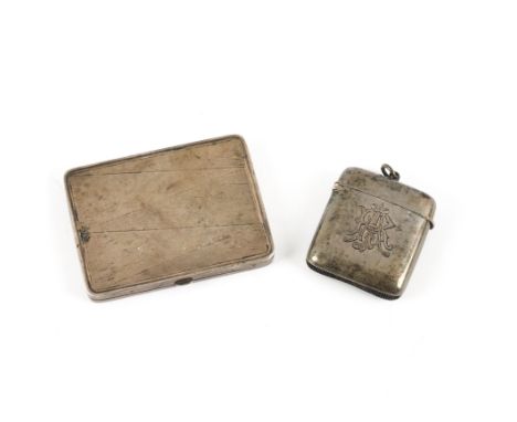 A SILVER CIGARETTE CASE AND A SILVER VESTA CASE (2)The rectangular cigarette case with engine turned decoration, Birmingham 1