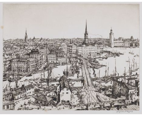 DAVID MUIRHEAD BONE (BRITISH, 1876-1953)Stockholm signed 'Muirhead Bone'  (lower right margin) etching 22.5 x 29cm