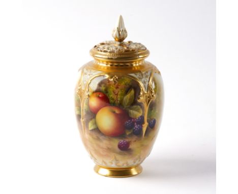 A ROYAL WORCESTER POT POURRI VASE AND PIERCED COVER (2)Circa 1938 Painted by E.Townsend, signed, with apples and blackberries