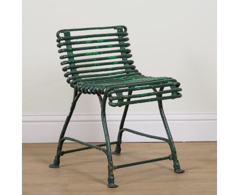 ARRAS; AN EARLY 20TH CENTURY GREEN PAINTED WROUGHT IRON GARDEN CHAIR41cm wide; 63cm high