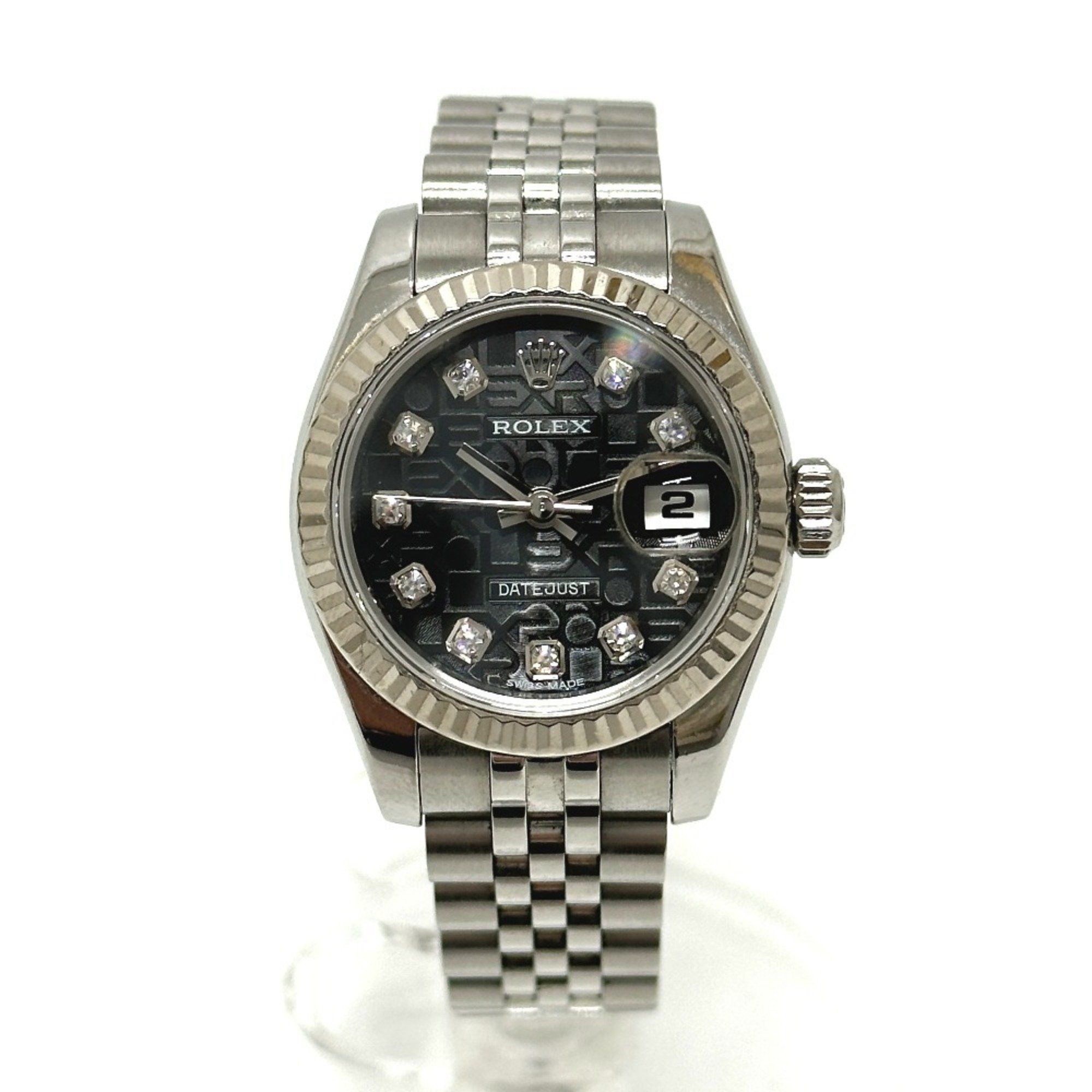 ROLEX 179174G 10P Diamond Computer Random Automatic Watch SS WG Ladies White
