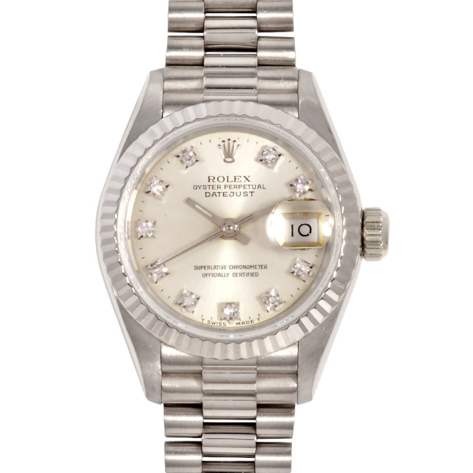Rolex ROLEX 69179G Datejust S-series watch, automatic, silver dial, solid white gold, 76.9g, 10P, di