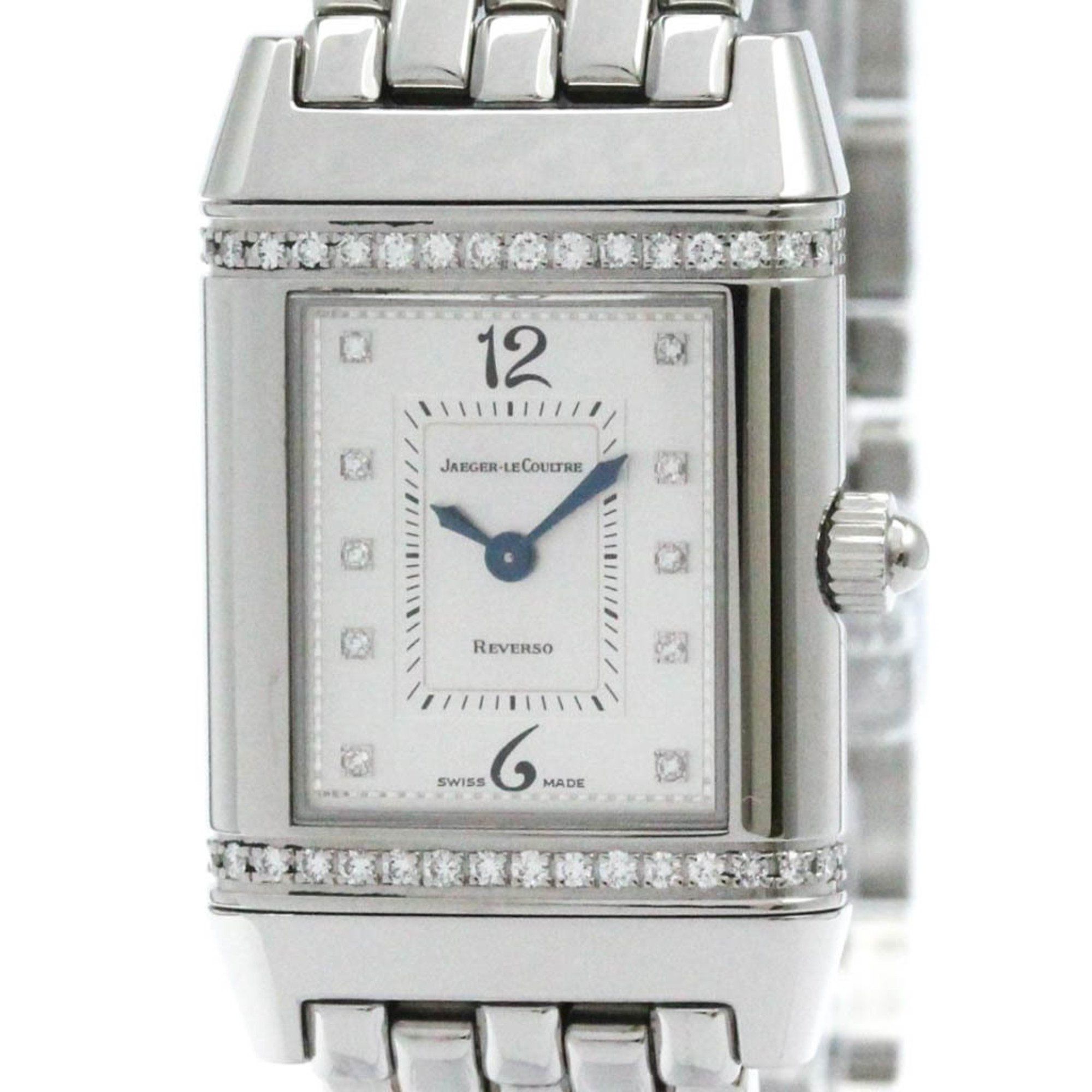 Polished JAEGER LE COULTRE Reverso Floral Diamond Steel Watch 265.8.08