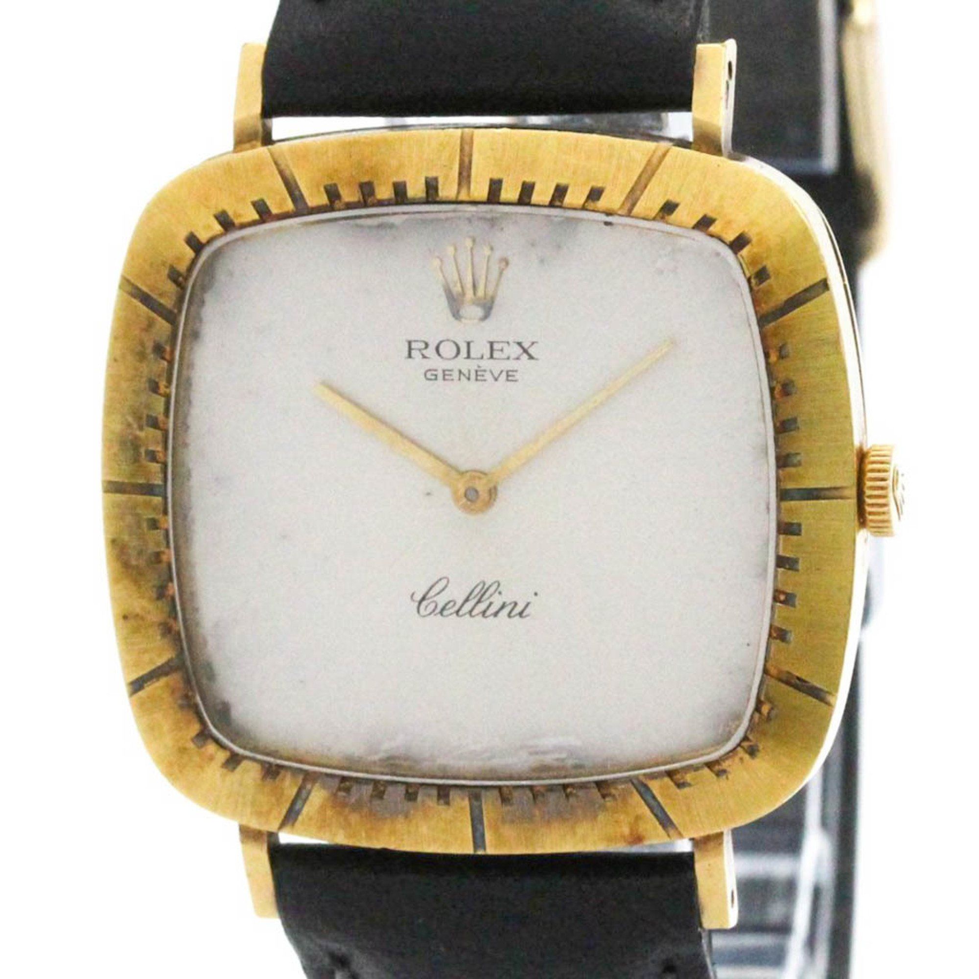 Vintage ROLEX Cellini 18K Gold Leather Hand-Winding Mens Watch 4084