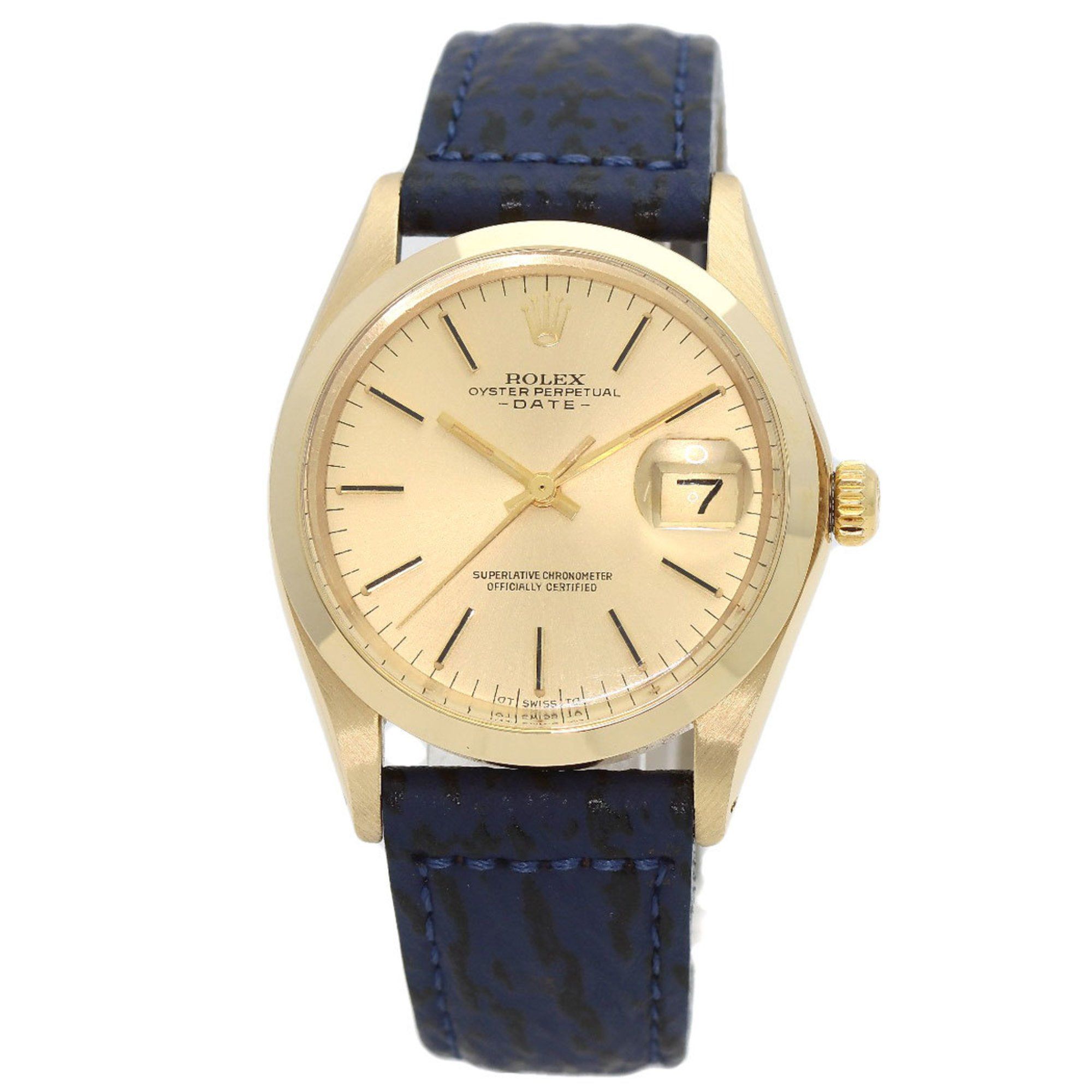 Rolex 1500 Oyster Perpetual Date 1972 Watch K14 Yellow Gold Leather Men's ROLEX