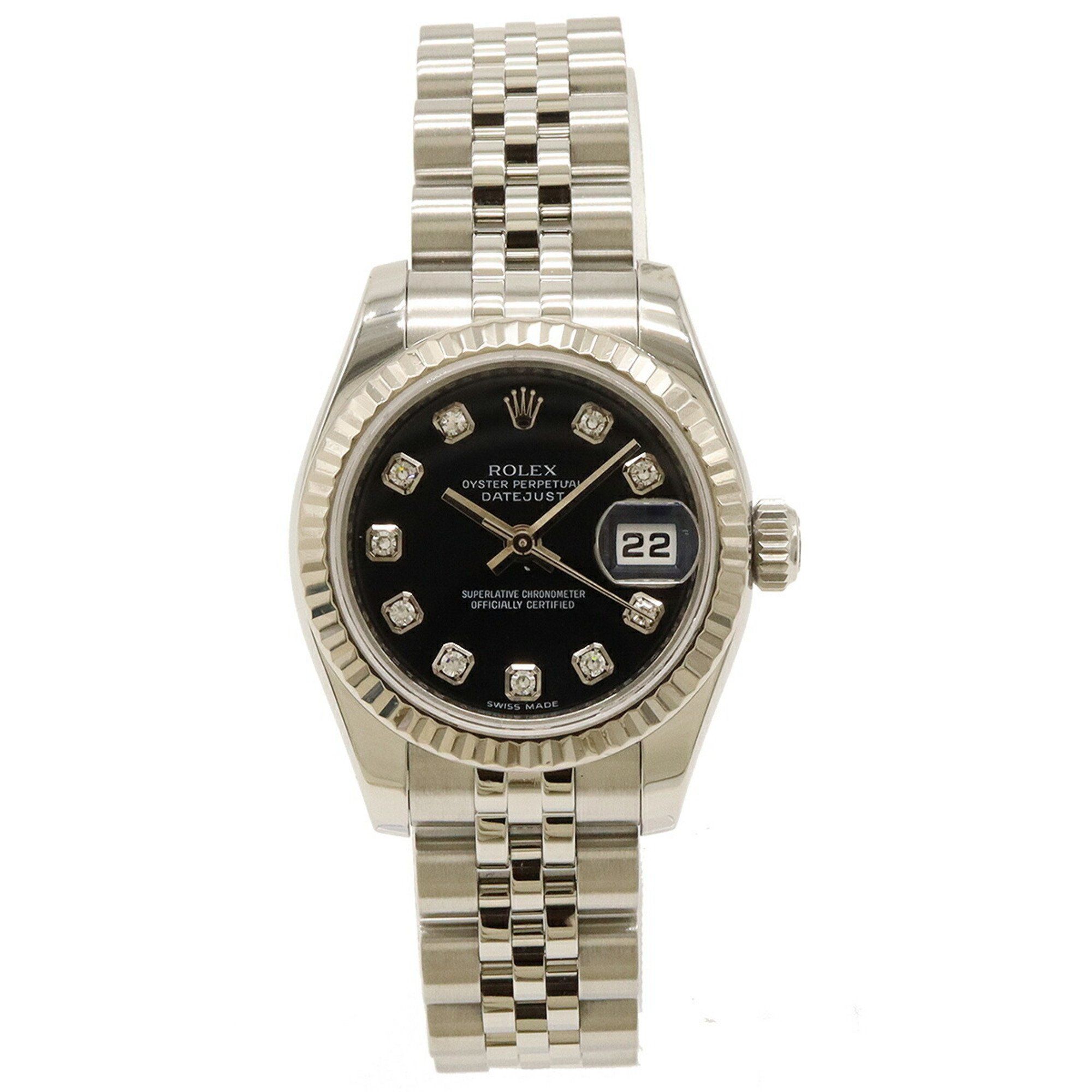 ROLEX Rolex Datejust Roulette Random Product Number Black Dial K18WG SS 10P Diamond Ladies Automatic