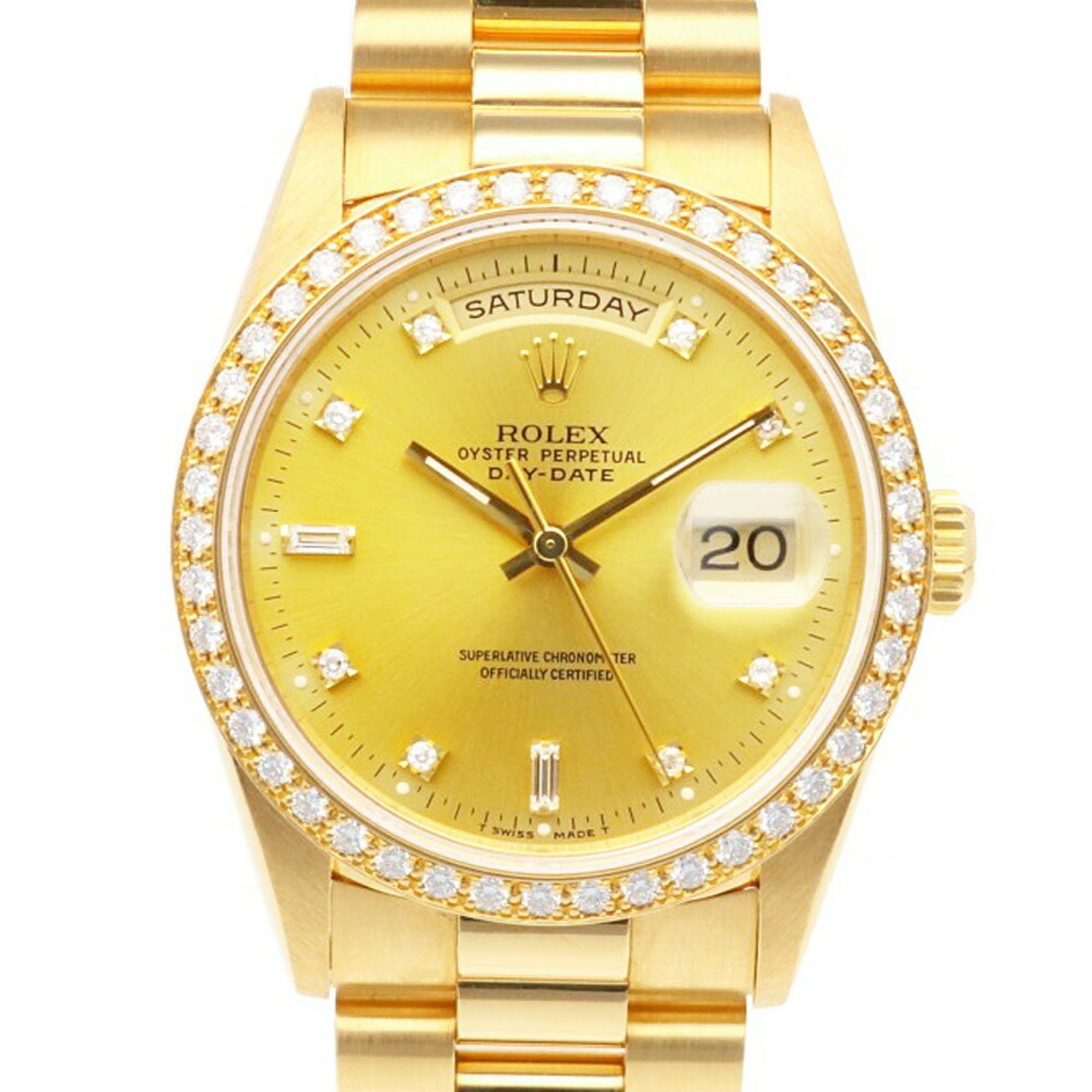 Rolex Day-Date Oyster Perpetual Watch 18K 18348 Automatic Men's ROLEX L Series 1989-1990 Diamond Bez
