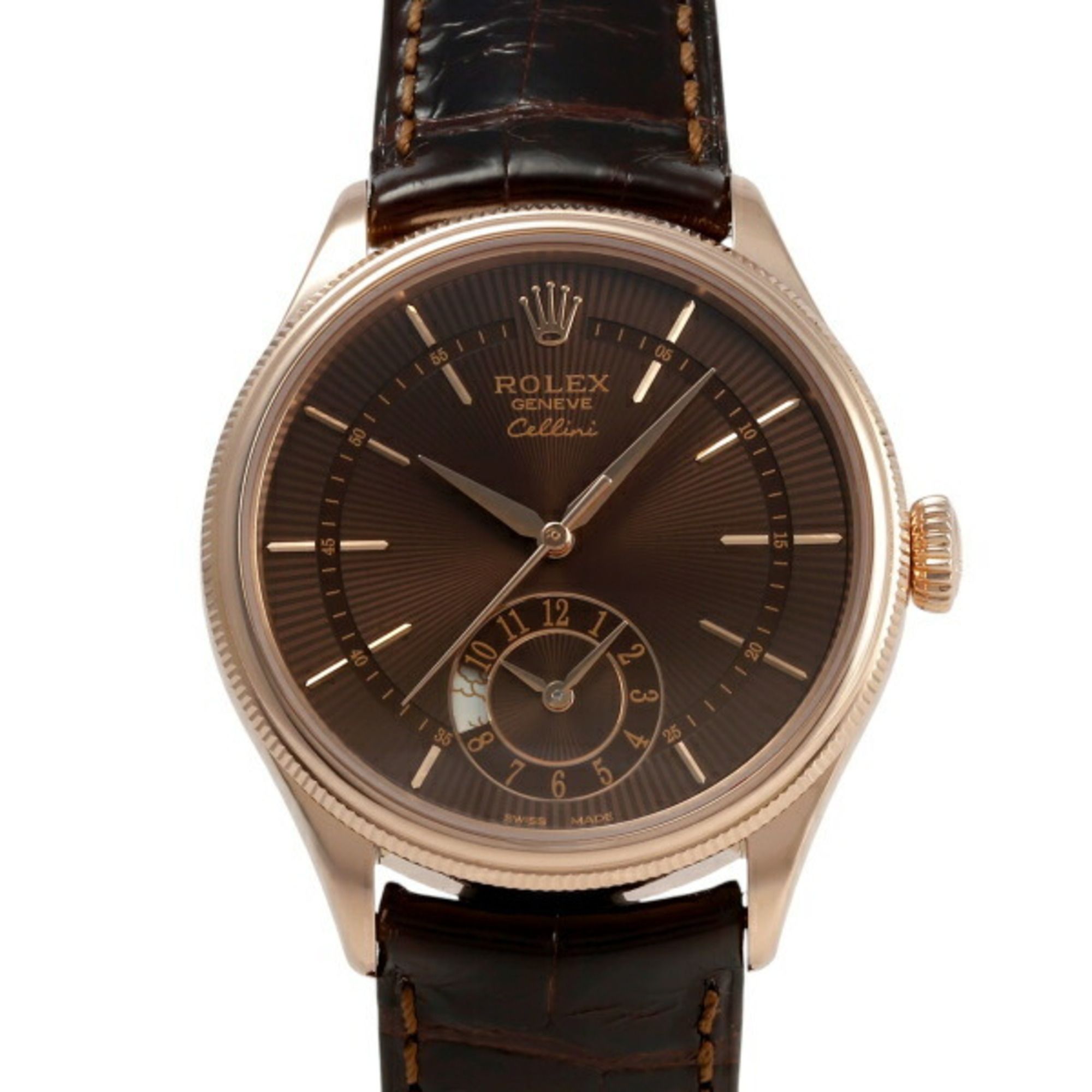 ROLEX Cellini Dual Time 50525 Chocolate Dial Watch Men's __