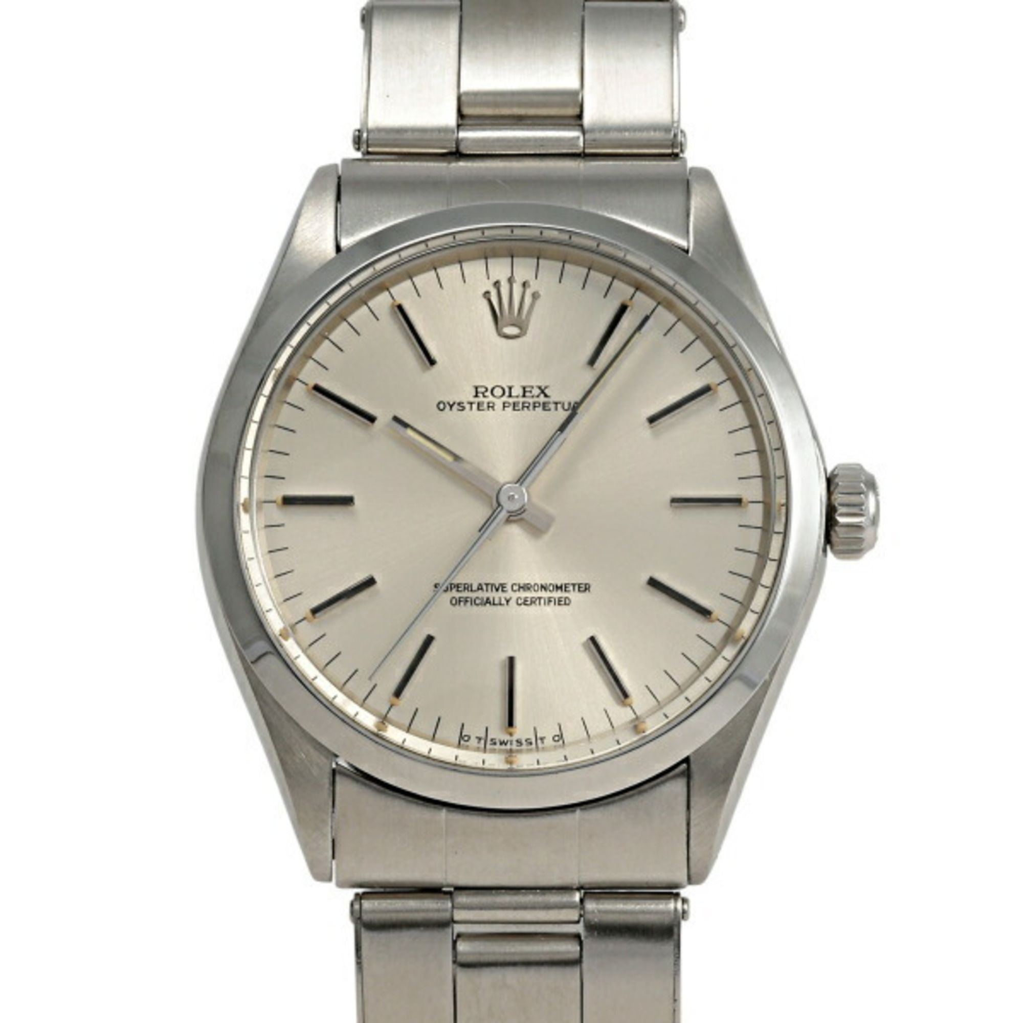 ROLEX Oyster Perpetual 34 1002 Silver Bar Dial Watch for Men and Women __